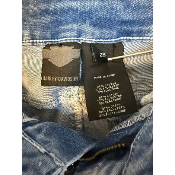 Harley-Davidson Womens Paint Splatter Skinny Jeans Light Wash Stretch - Size 26 - Picture 6 of 9
